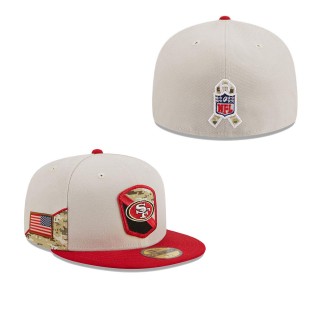 2023 Salute To Service Veterans 49ers Stone Scarlet Fitted Hat