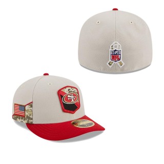 2023 Salute To Service Veterans 49ers Stone Scarlet Low Profile Fitted Hat