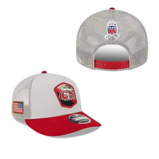 2023 Salute To Service Veterans 49ers Stone Scarlet Low Profile Snapback Hat