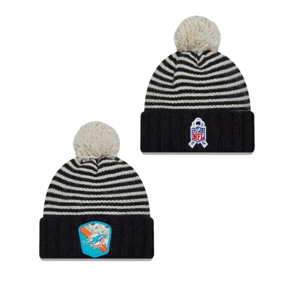 2023 Salute To Service Veterans Dolphins Black Cuffed Pom Women's Knit Hat