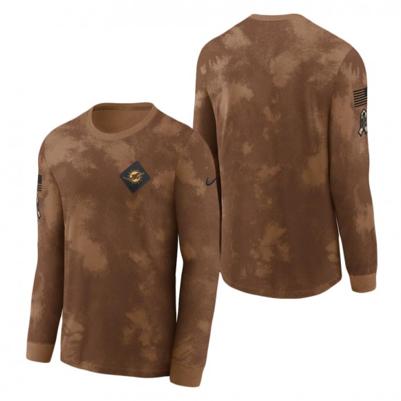 2023 Salute To Service Veterans Dolphins Brown Long Sleeve T-Shirt