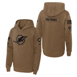 2023 Salute To Service Veterans Dolphins Brown Youth Hoodie