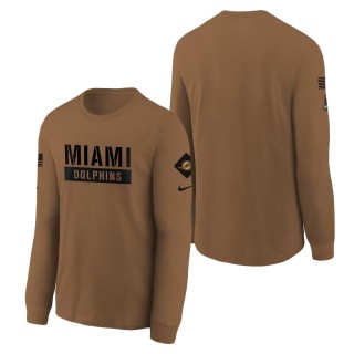 2023 Salute To Service Veterans Dolphins Brown Long Sleeve Youth T-Shirt