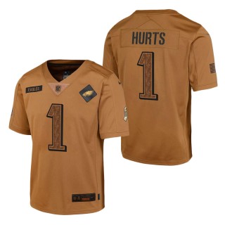 2023 Salute To Service Veterans Jalen Hurts Eagles Brown Youth Jersey