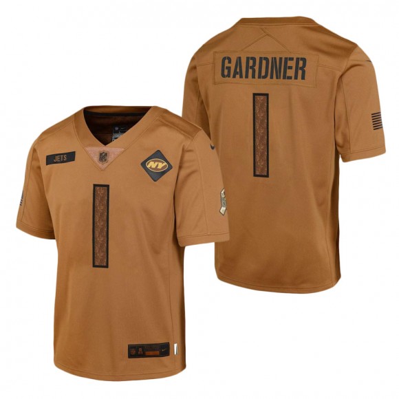 2023 Salute To Service Veterans Ahmad Sauce Gardner Jets Brown Youth Jersey