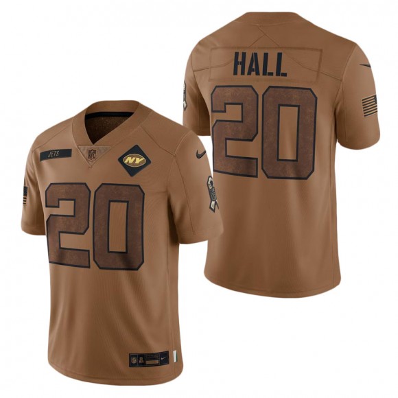 2023 Salute To Service Veterans Breece Hall Jets Brown Jersey