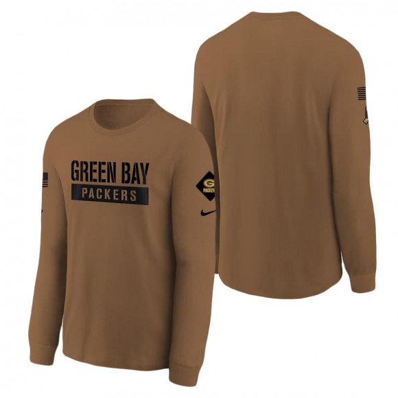 2023 Salute To Service Veterans Packers Brown Long Sleeve Youth T-Shirt