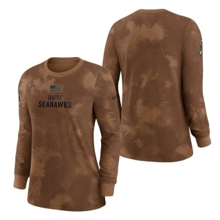 2023 Salute To Service Veterans Seahawks Brown Long Sleeve Women's T-Shirt
