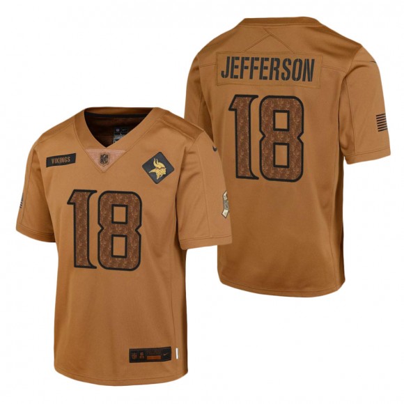 2023 Salute To Service Veterans Justin Jefferson Vikings Brown Youth Jersey
