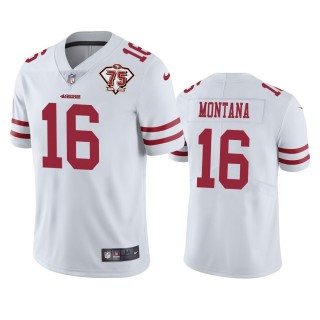 San Francisco 49ers Joe Montana White 75th Anniversary Patch Limited Jersey