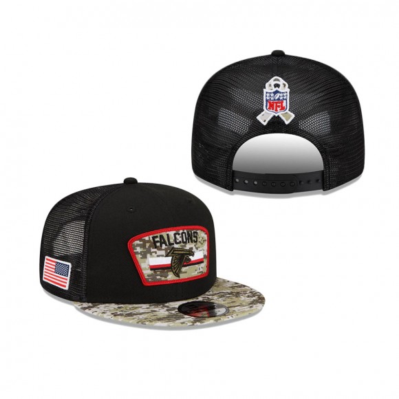 2021 Salute To Service Falcons Black Camo Trucker 9FIFTY Snapback Adjustable Hat