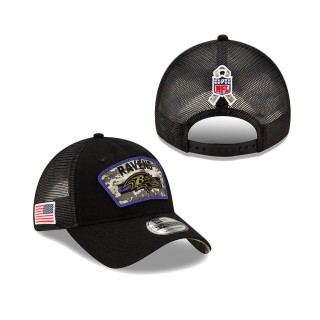 2021 Salute To Service Ravens Black Trucker 9TWENTY Adjustable Hat