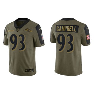Men's Calais Campbell Baltimore Ravens Olive 2021 Salute To Service Limited Jersey