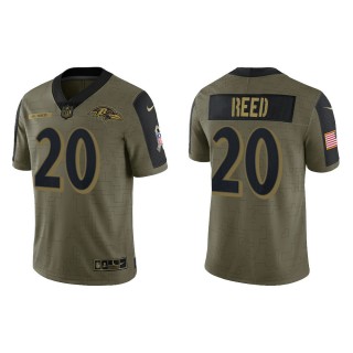 Men's Ed Reed Baltimore Ravens Olive 2021 Salute To Service Limited Jersey