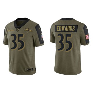 Men's Gus Edwards Baltimore Ravens Olive 2021 Salute To Service Limited Jersey