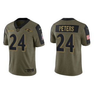 Men's Marcus Peters Baltimore Ravens Olive 2021 Salute To Service Limited Jersey