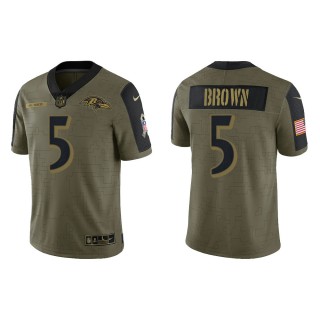 Men's Marquise Brown Baltimore Ravens Olive 2021 Salute To Service Limited Jersey