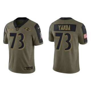 Men's Marshal Yanda Baltimore Ravens Olive 2021 Salute To Service Limited Jersey