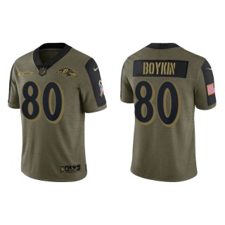 Men's Miles Boykin Baltimore Ravens Olive 2021 Salute To Service Limited Jersey