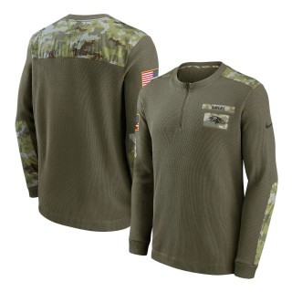2021 Salute To Service Ravens Olive Henley Long Sleeve Thermal Top