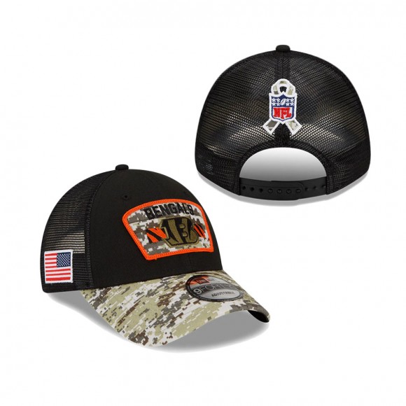 2021 Salute To Service Bengals Black Camo Trucker 9FORTY Snapback Adjustable Hat