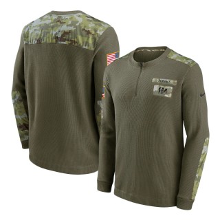 2021 Salute To Service Bengals Olive Henley Long Sleeve Thermal Top