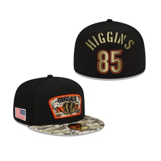 Men's Tee Higgins Cincinnati Bengals Black Camo 2021 Salute To Service 59FIFTY Fitted Hat