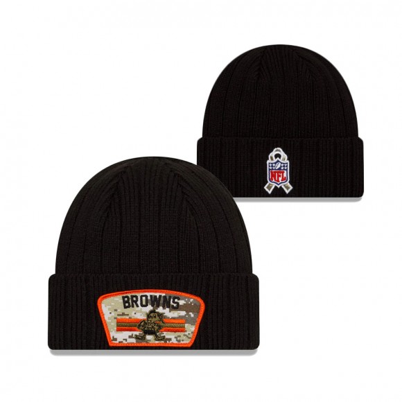 2021 Salute To Service Browns Black Historic Logo Cuffed Knit Hat