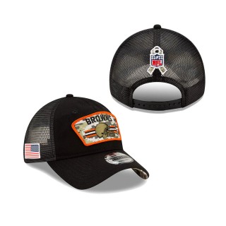 2021 Salute To Service Browns Black Trucker 9TWENTY Adjustable Hat
