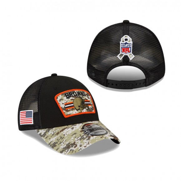 2021 Salute To Service Browns Black Camo Trucker 9FORTY Snapback Adjustable Hat