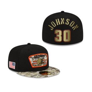 Men's D'Ernest Johnson Cleveland Browns Black Camo 2021 Salute To Service 59FIFTY Fitted Hat