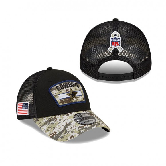 2021 Salute To Service Cowboys Black Camo Trucker 9FORTY Snapback Adjustable Hat