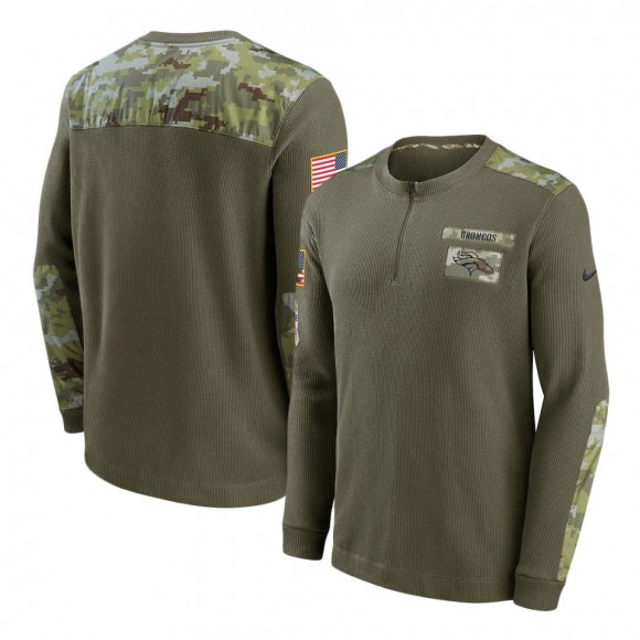 2021 Salute To Service Broncos Olive Henley Long Sleeve Thermal Top