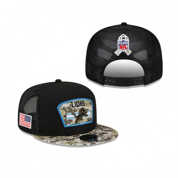2021 Salute To Service Lions Black Camo Trucker 9FIFTY Snapback Adjustable Hat