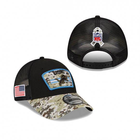 2021 Salute To Service Lions Black Camo Trucker 9FORTY Snapback Adjustable Hat