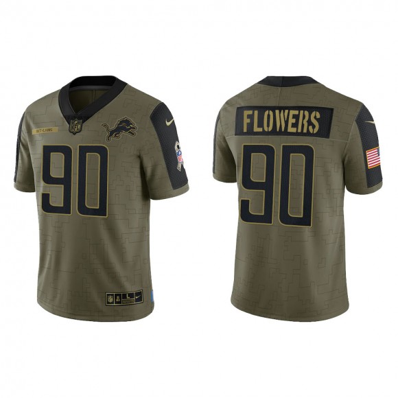 Men's Trey Flowers Detroit Lions Olive 2021 Salute To Service Limited Jersey