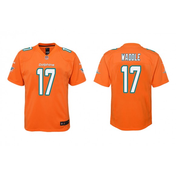 Youth Jaylen Waddle Miami Dolphins Orange Color Rush Game Jersey