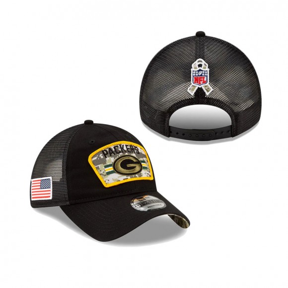 2021 Salute To Service Packers Black Trucker 9TWENTY Adjustable Hat