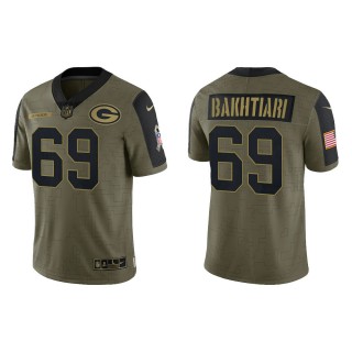 Men's David Bakhtiari Green Bay Packers Olive 2021 Salute To Service Limited Jersey