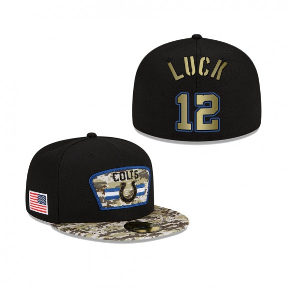 Men's Andrew Luck Indianapolis Colts Black Camo 2021 Salute To Service 59FIFTY Fitted Hat