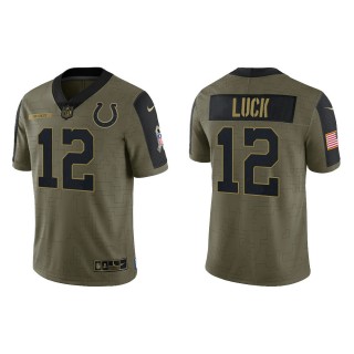 Men's Andrew Luck Indianapolis Colts Olive 2021 Salute To Service Limited Jersey