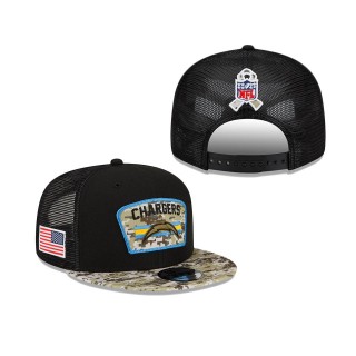 2021 Salute To Service Chargers Black Camo Trucker 9FIFTY Snapback Adjustable Hat