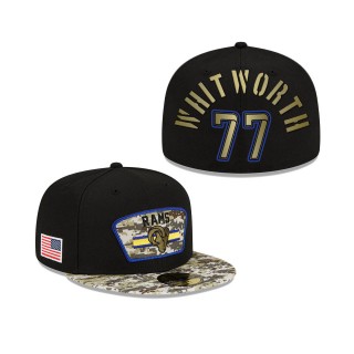 Men's Andrew Whitworth Los Angeles Rams Black Camo 2021 Salute To Service 59FIFTY Fitted Hat