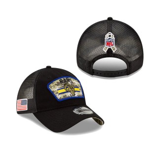 2021 Salute To Service Rams Black Trucker 9TWENTY Adjustable Hat
