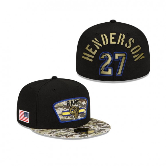 Men's Darrell Henderson Los Angeles Rams Black Camo 2021 Salute To Service 59FIFTY Fitted Hat
