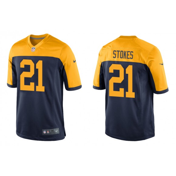 Men's Green Bay Packers Eric Stokes Navy Throwback Game Jersey