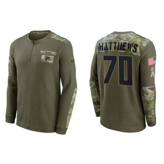 2021 Salute To Service Men's Falcons Jake Matthews Olive Henley Long Sleeve Thermal Top