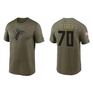 2021 Salute To Service Men's Falcons Jake Matthews Olive Legend Performance T-Shirt