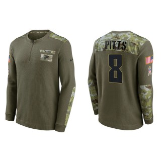2021 Salute To Service Men's Falcons Kyle Pitts Olive Henley Long Sleeve Thermal Top