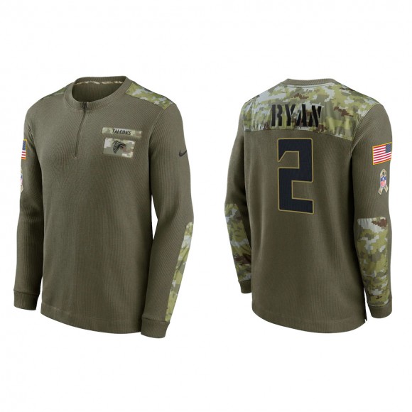 2021 Salute To Service Men's Falcons Matt Ryan Olive Henley Long Sleeve Thermal Top